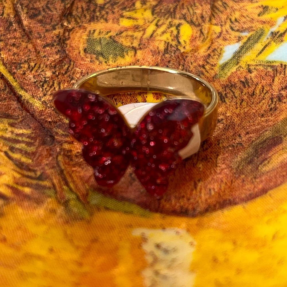 NWT Gold red butterfly ring